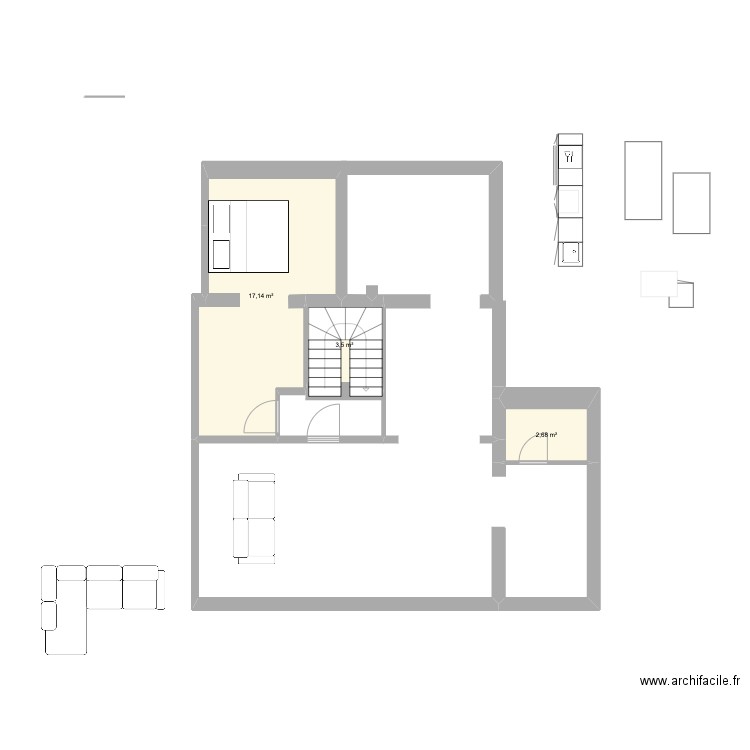 lagny existant. Plan de 3 pièces et 23 m2