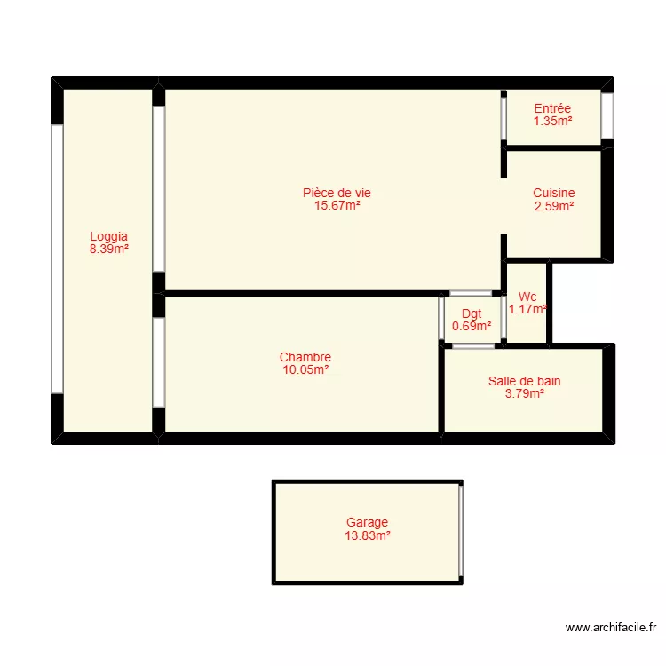 Proteau st hilaire mesurage. Plan de 7  et 59 m²