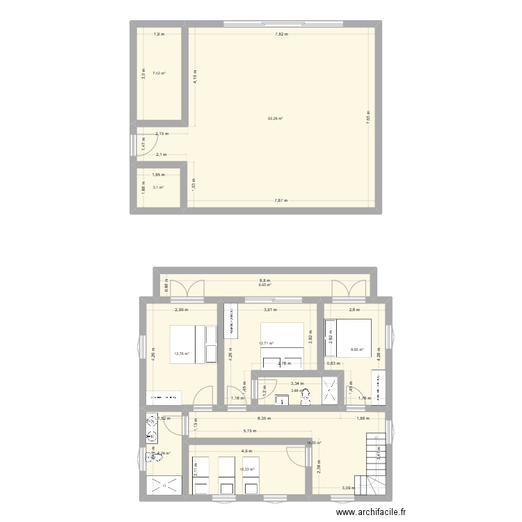 Chalet. Plan de 9 pièces et 150 m2