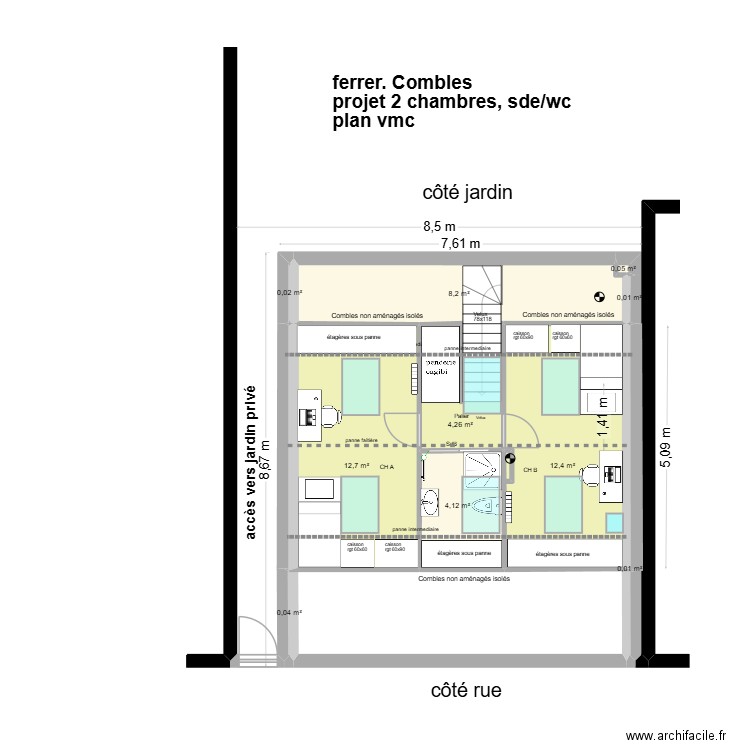 Ferrer, projet Combles, 2ch, sde, vmc. Plan de 10 pièces et 42 m2