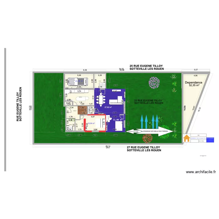 MAISON SOTTEVILLE. Plan de 15  et 185 m²