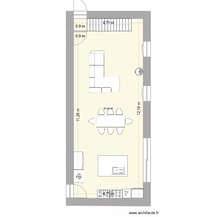 SALON CUISINE ARNAC. Plan de 1  et 57 m²