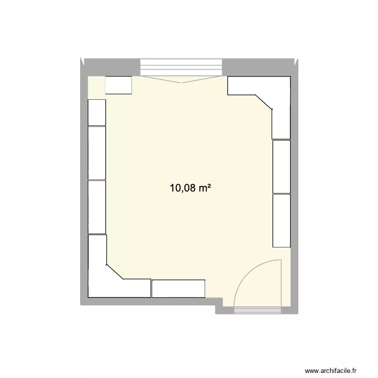 Bibliot cot&eacute;e fen&egrave;tr&eacute;e meubl&eacute;e. Plan de 1  et 10 m²