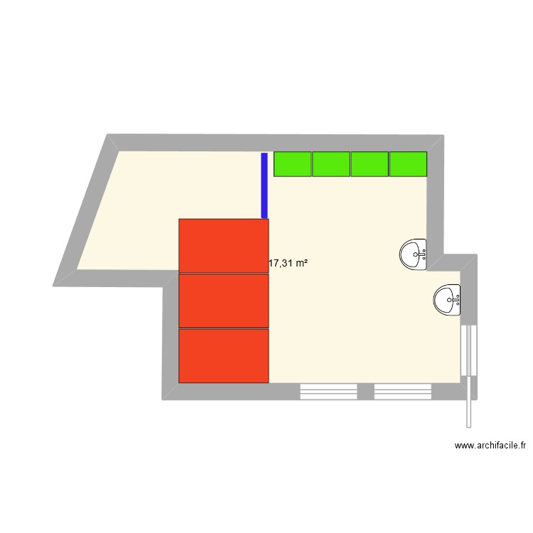 WC G v1. Plan de 1 pièce et 17 m2