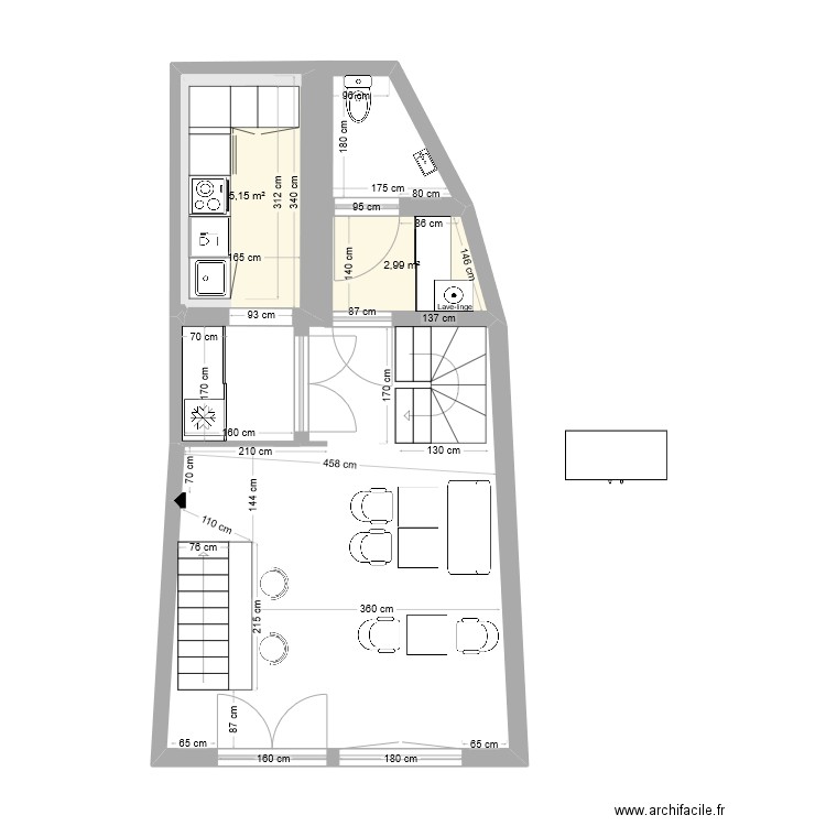 Saint-Hilaire RDC. Plan de 2 pièces et 8 m2