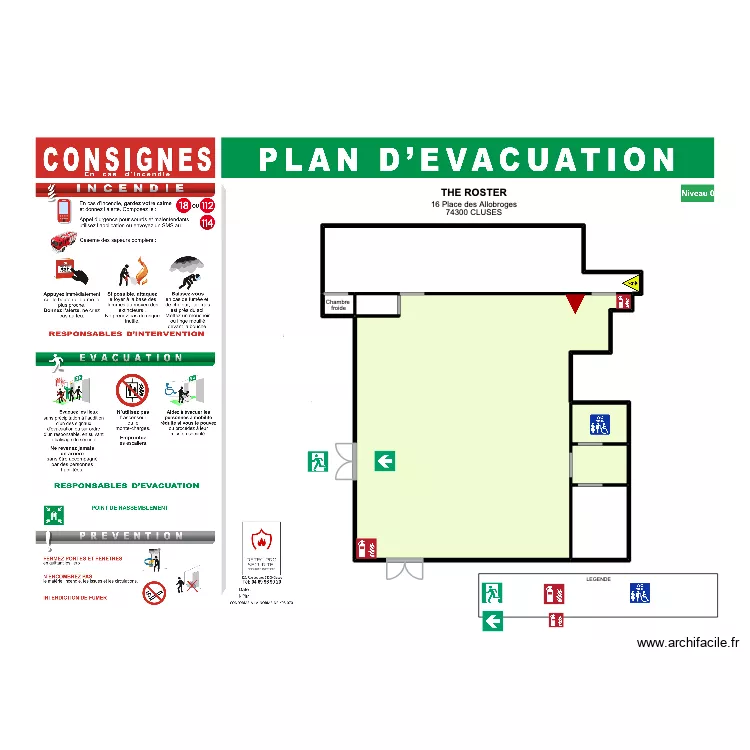 Plan d'&eacute;vacuation THE ROSTER. Plan de 7  et 132 m²