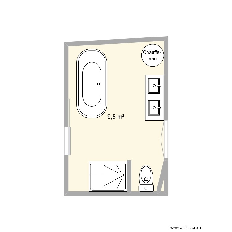 SDB. Plan de 2 pièces et 10 m2