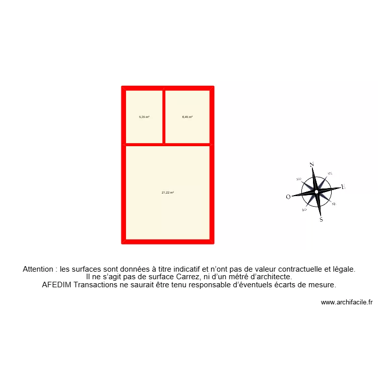 BI 33324. Plan de 3 pièces et 33 m²