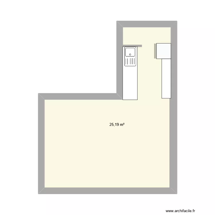 Cuisine. Plan de 1  et 25 m²