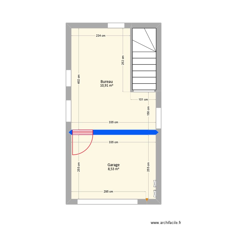 Do - Bureau. Plan de 3 pièces et 22 m2