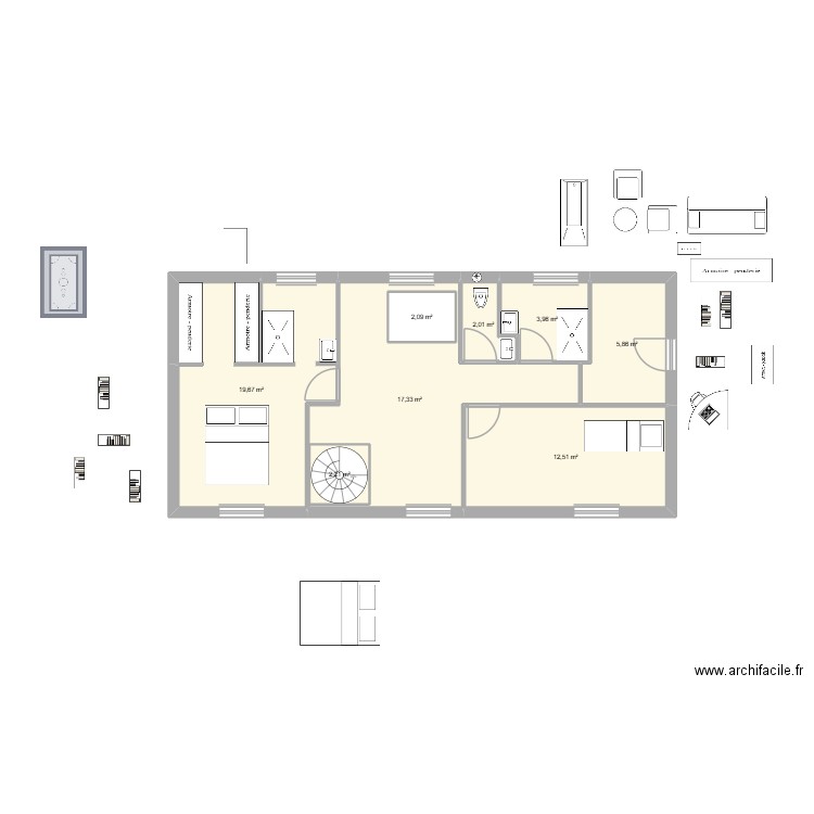 plan maison 1 étage 2eme essai. Plan de 8 pièces et 70 m2