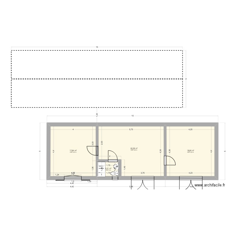 Corbeilles. Plan de 4 pièces et 61 m2