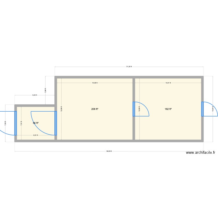 Ver Ohio. Plan de 3 pièces et 41 m2