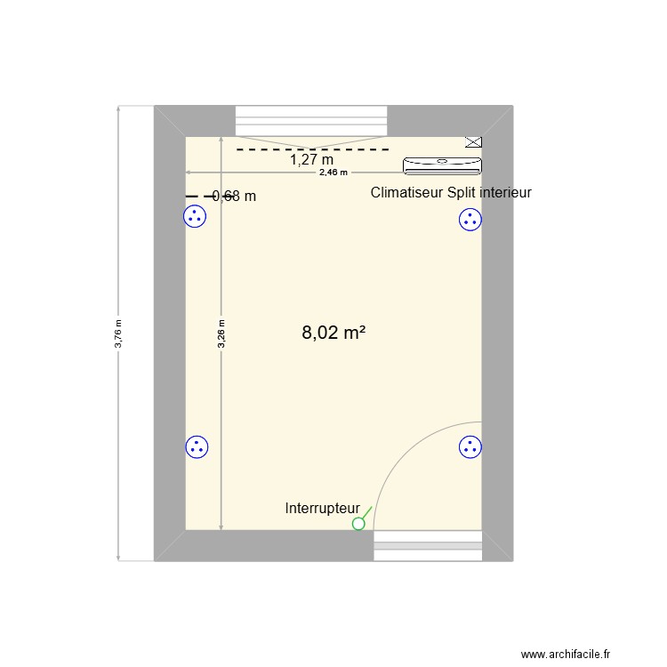 Kouba Chambre dressing. Plan de 1 pièce et 8 m2