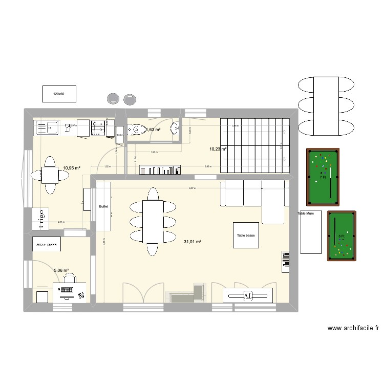Villa du parc RDC. Plan de 6 pièces et 59 m2