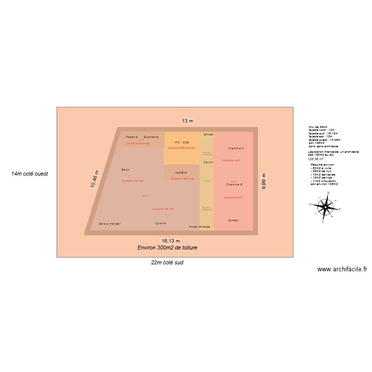 maison Eliane trapézoïdale toiture 02. Plan de 1 pièce et 129 m2