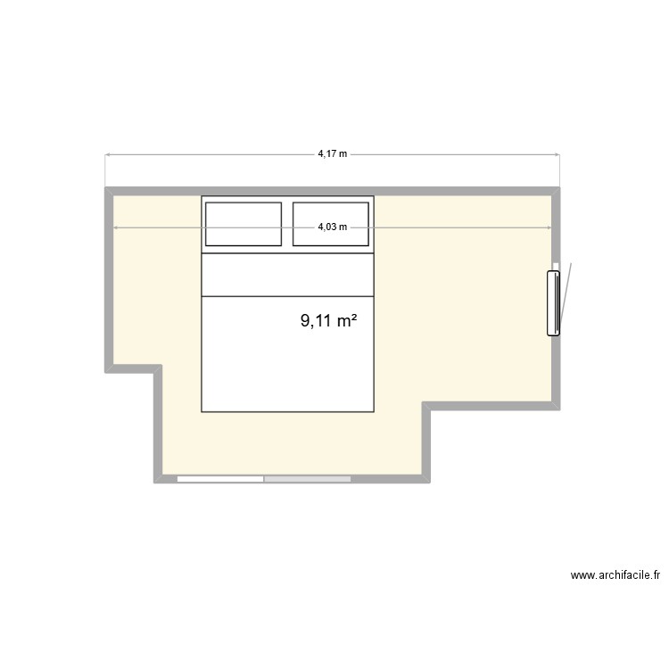 CHAMBRE REZ DE CHAUSSEE. Plan de 1 pièce et 9 m2