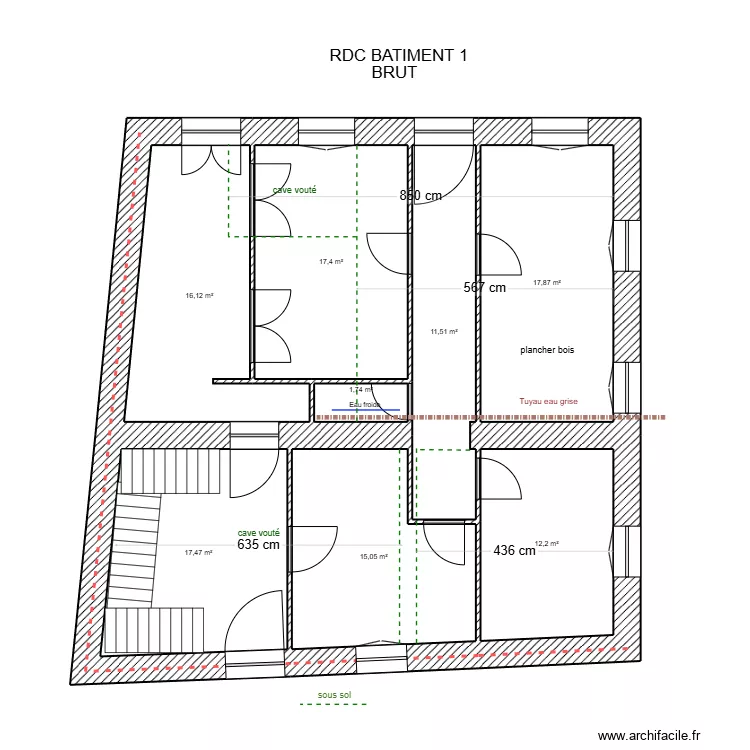 rdc Bâtiment 1 brut. Plan de rdc Bâtiment 1 brut. Plan de