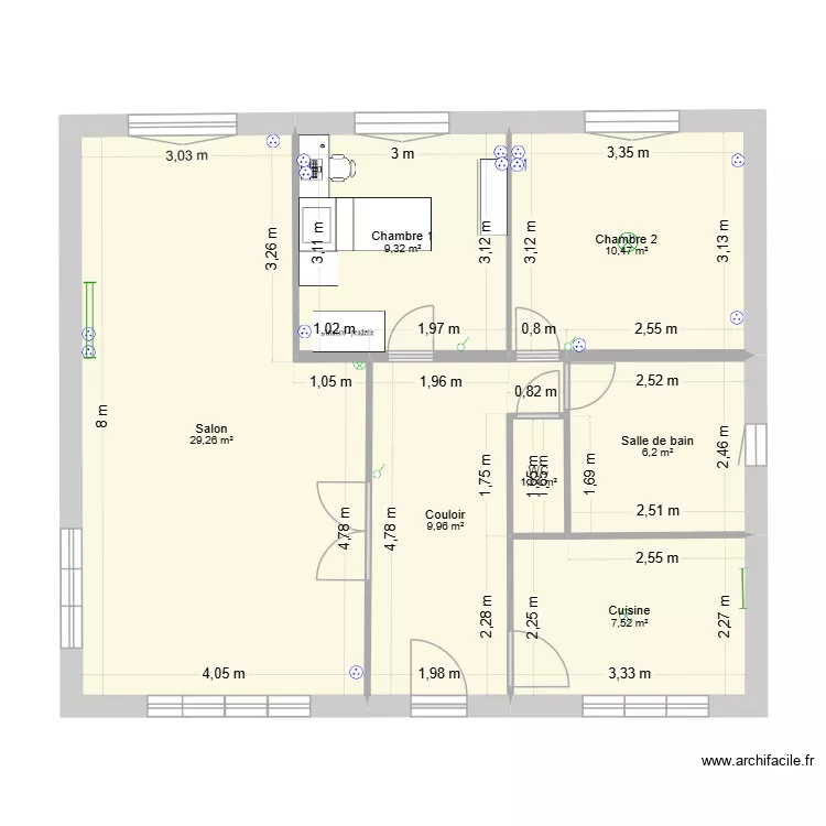 MAISON. Plan de 7  et 74 m²
