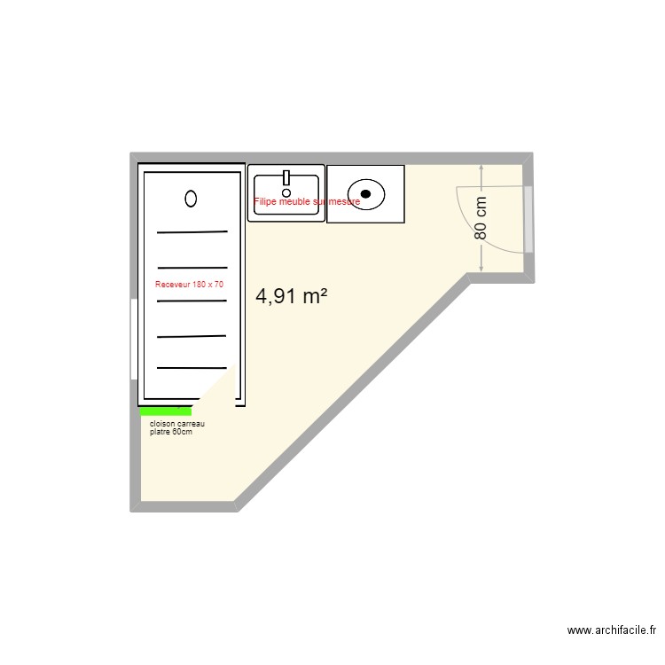 ROUSSIER SDB. Plan de 1 pièce et 5 m2