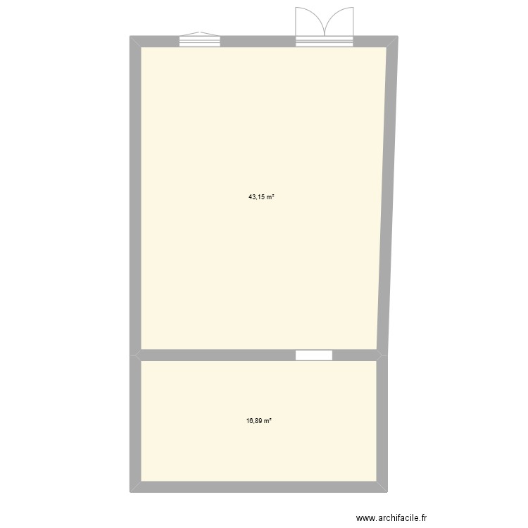 sous sol. Plan de 2 pièces et 60 m2