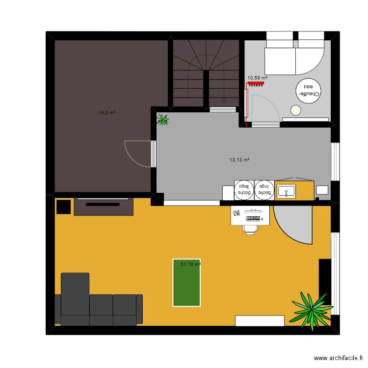 UG Desumidificateur. Plan de 4 pièces et 70 m2