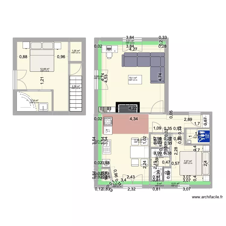 Appart - plan 4. Plan de 17 Pièces et 69 m²