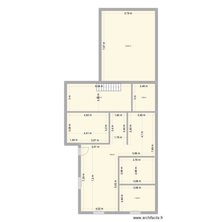 montrevel existant. Plan de 5 pièces et 160 m2