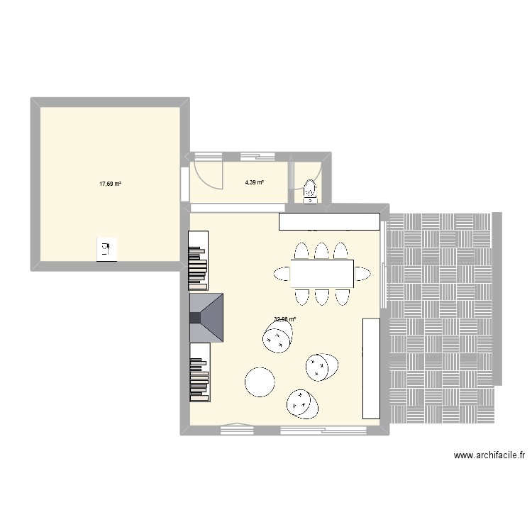 agrandissement maison garage mitoyen. Plan de 3 pièces et 55 m2
