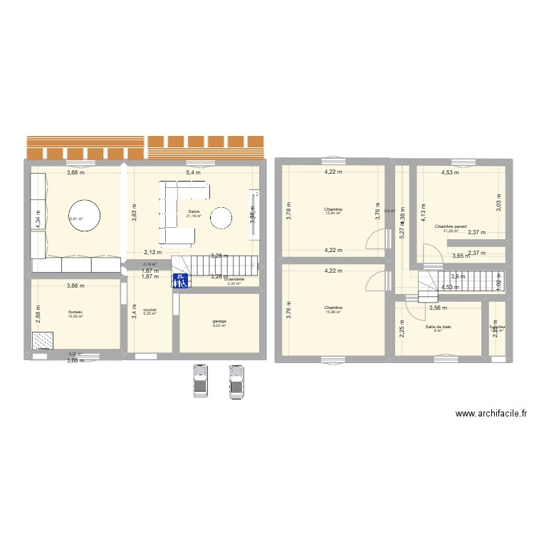 plan maison bas. Plan de 14 pièces et 128 m2