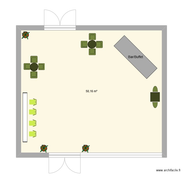 Salon FCN V1. Plan de 1 pièce et 50 m2