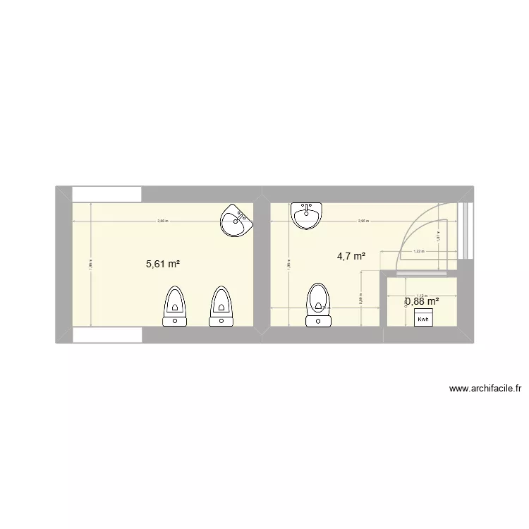 WC micro cr&egrave;che. Plan de 3  et 11 m²