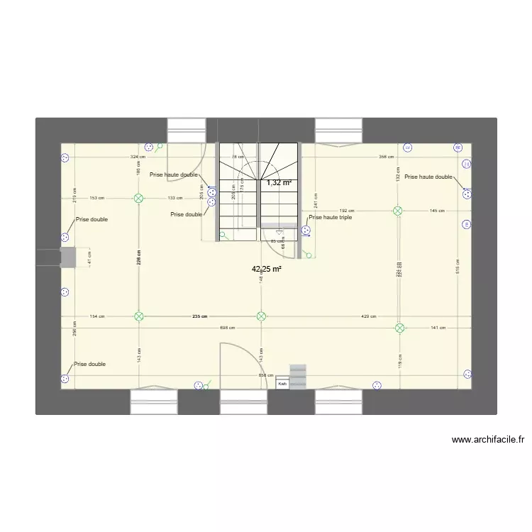 Maison RDC. Plan de 3 Pièces et 44 m²