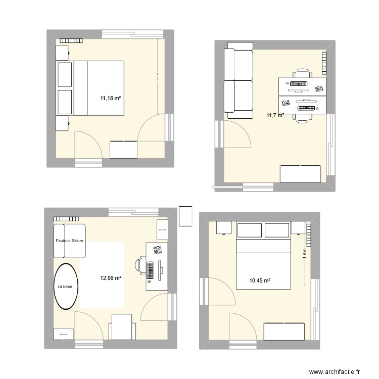 corniche1. Plan de 4 pièces et 45 m2