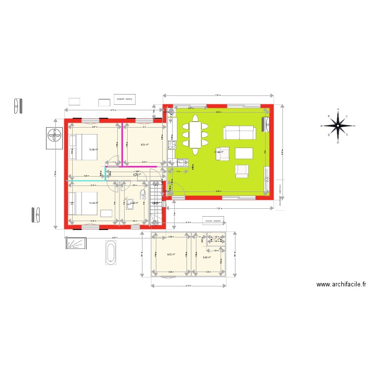 LA BOUVERIE RDC RDJ PROJET v5. Plan de 20 pièces et 199 m2