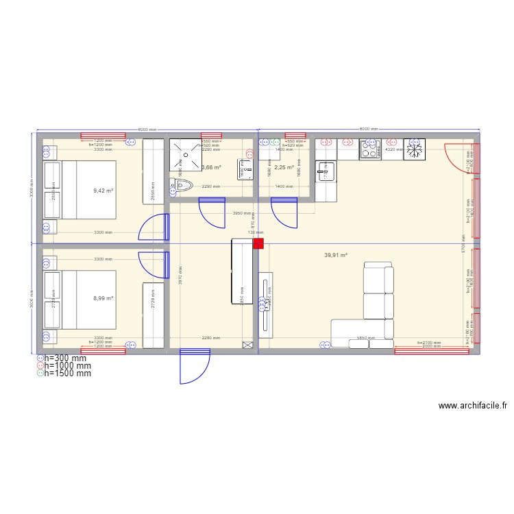 Барн новый эл роз. Plan de 5 pièces et 64 m2