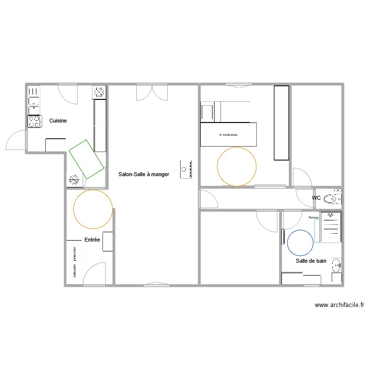 SDB M.WC amgt. Plan de 8 pièces et 81 m2