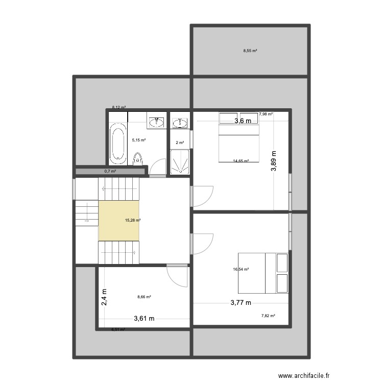 Raquette Rez2 V2. Plan de 12 pièces et 102 m2