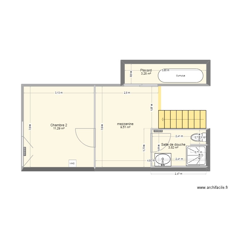 Mt 2 M étage 4. Plan de 4 pièces et 28 m2