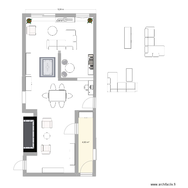 PIece. Plan de 1 pièce et 5 m2