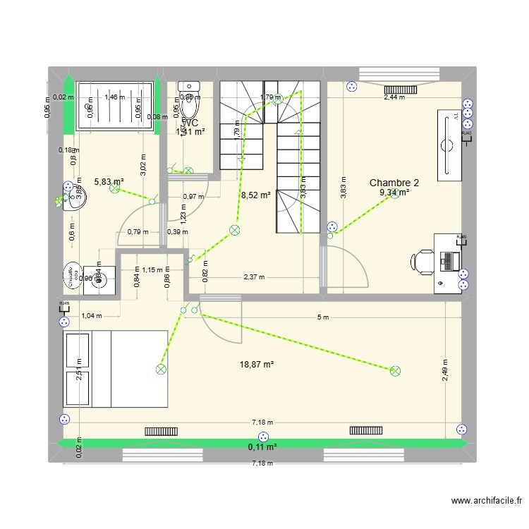 Concarneau Etage Electricite. Plan de 6 pièces et 44 m2
