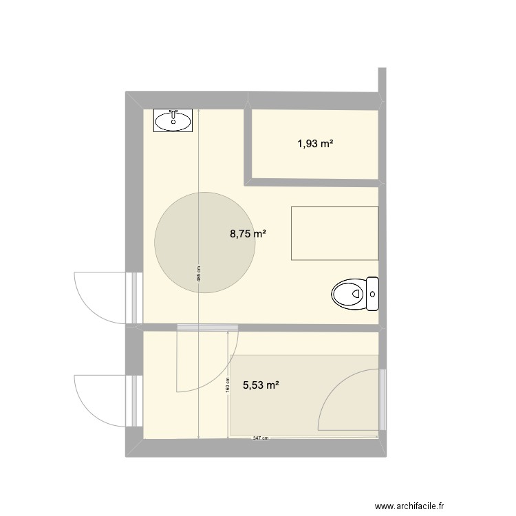 SANITAIRE2. Plan de 3 pièces et 16 m2