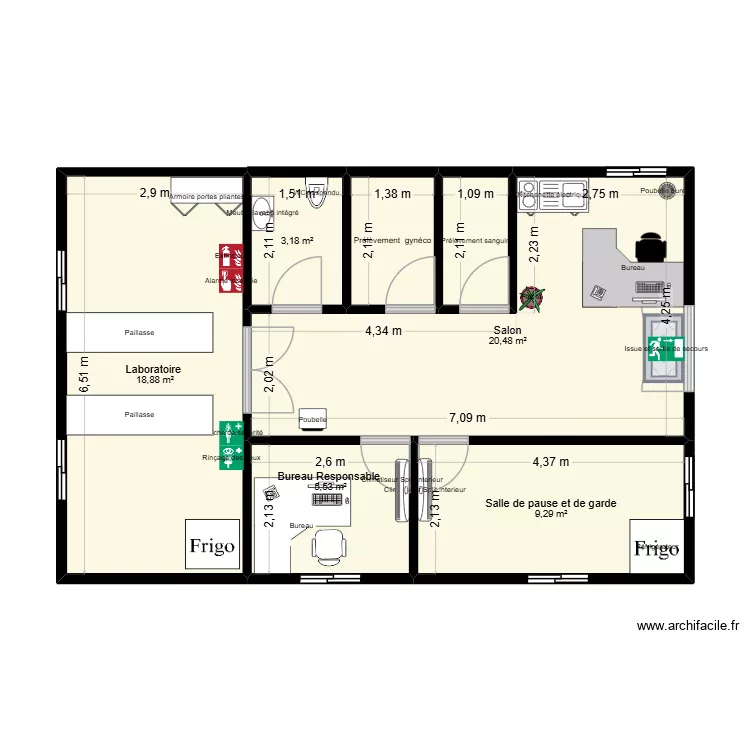 plan laboratoire d'analyse guy1. Plan de 7 Pièces et 63 m²