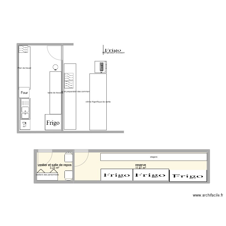 sandwicherie des voyageur. Plan de 2 pièces et 15 m2