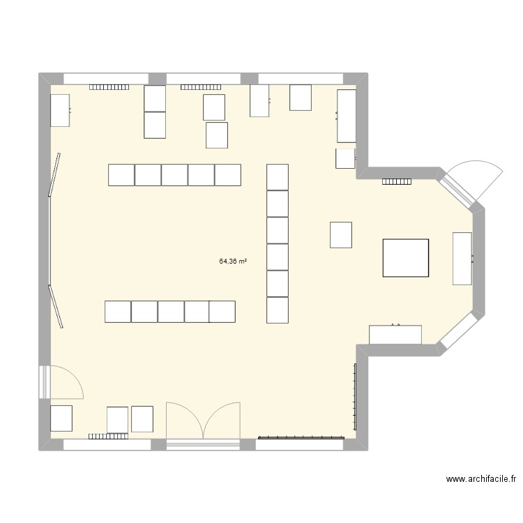classe CPC après travaux. Plan de 1 pièce et 64 m2