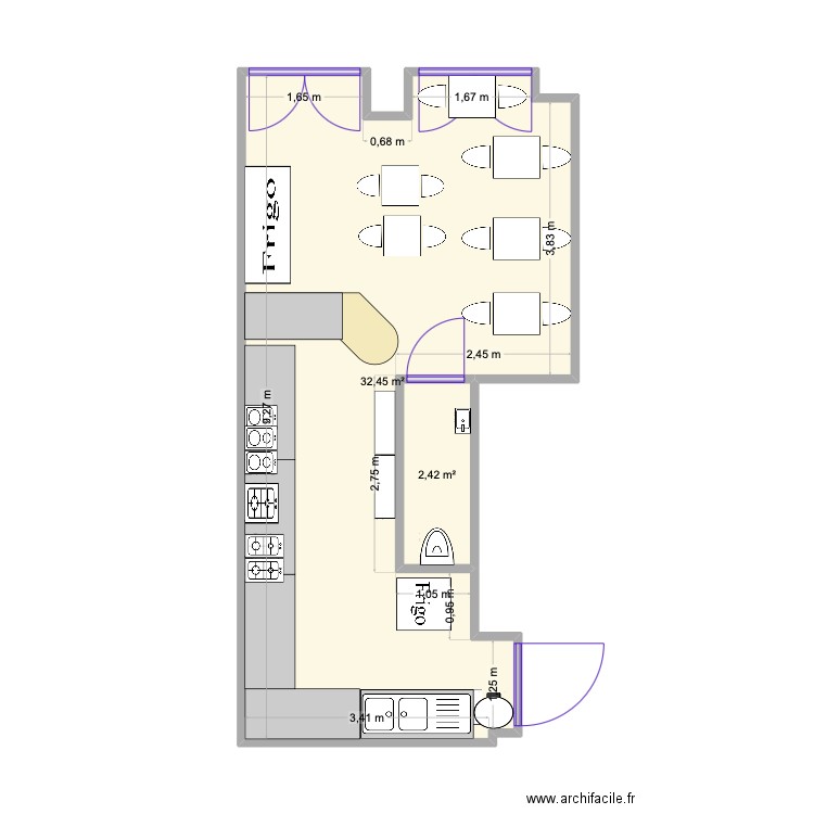 Restaurant. Plan de 2 pièces et 35 m2