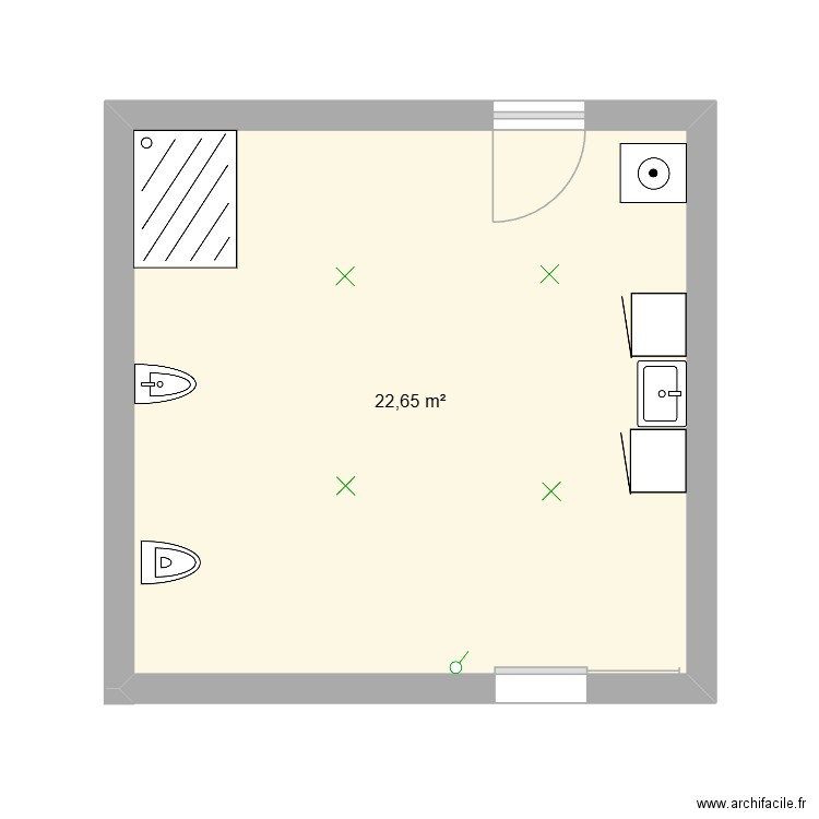 salle de bain. Plan de 1 pièce et 23 m2