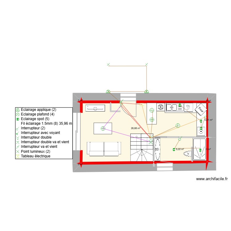 Gîte Denis & Carole éclairage RDC. Plan de 0 pièce et 0 m2 Gîte Denis & Carole éclairage RDC. Plan de 0 pièce et 0 m2