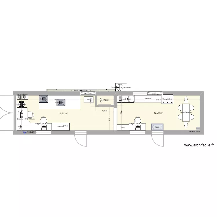 Cuntaner 40 pieds. Plan de 3  et 28 m²