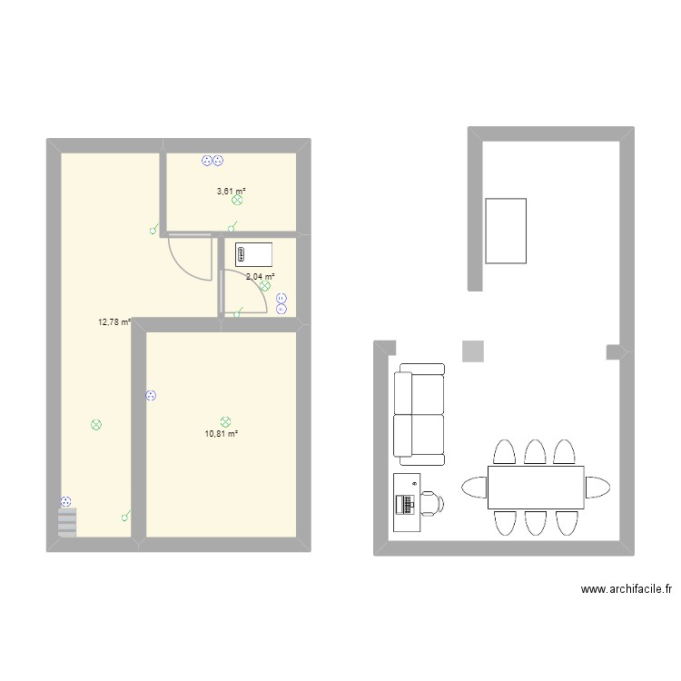 RDC + 1 v1,1. Plan de 4 pièces et 29 m2